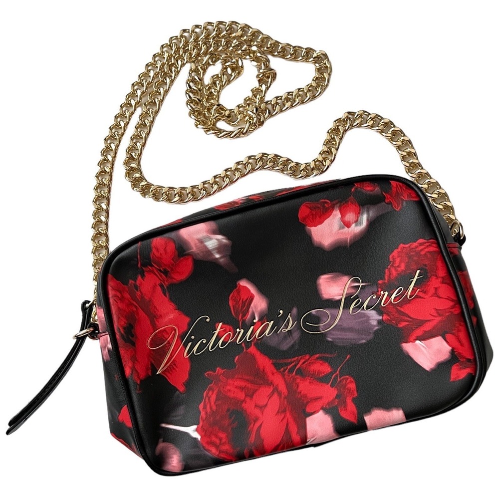 Victorias Secret Gold Chain Red Rose Crossbody Purse